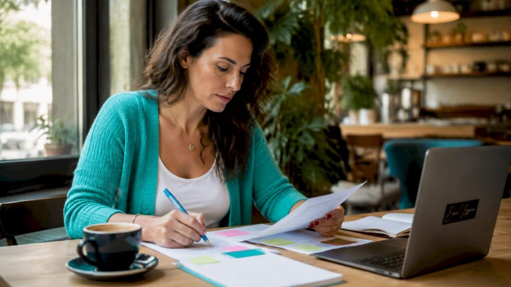 Une femme professionnelle passe en revue des supports de formation à l’hypnose.