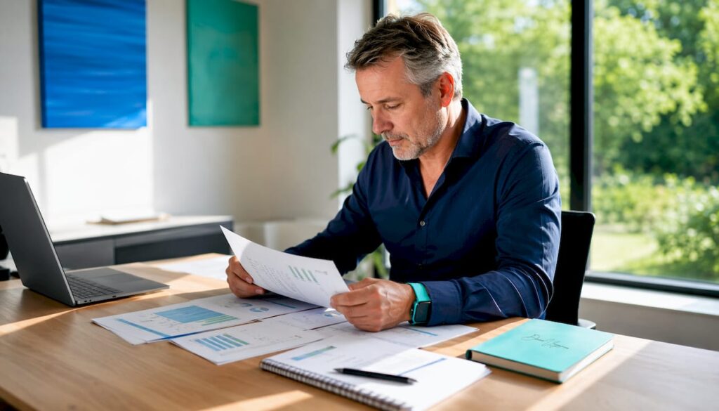 Un formateur en pleine préparation de supports pédagogiques pour ses formations