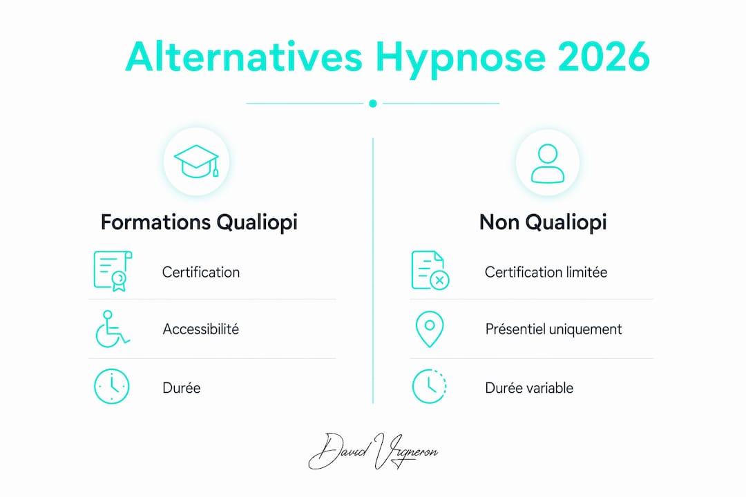 Visuel comparatif des différentes formations en hypnose