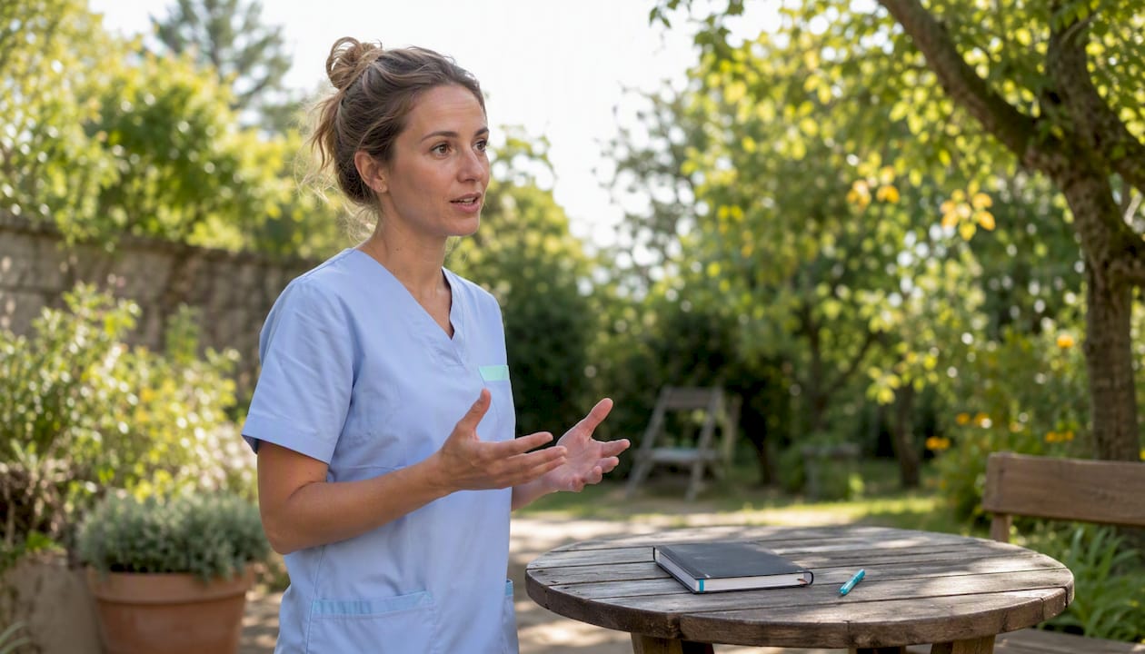 L’infirmière prend le temps d’écouter et d’échanger avec douceur lors des consultations.