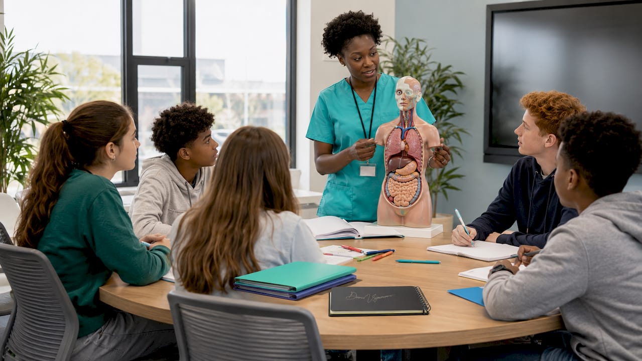 Une infirmière partage son expertise en hypnose lors d’une session de formation auprès d’étudiants.