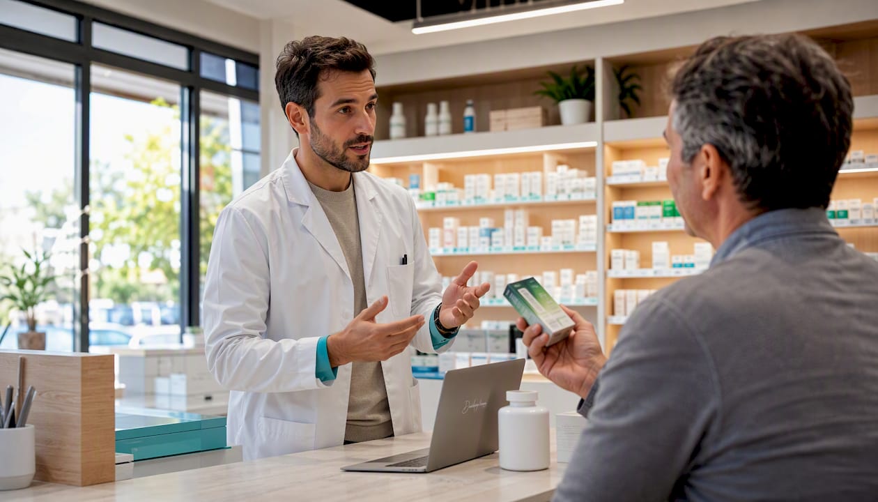 Un pharmacien qui conseille des solutions alternatives aux traitements classiques