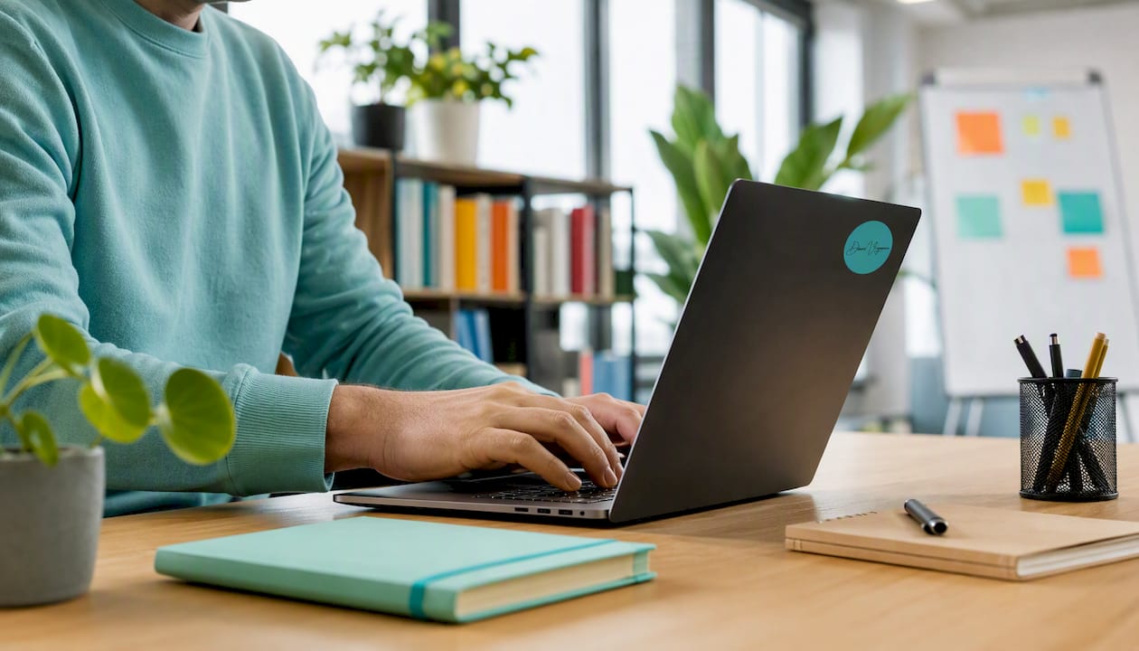 Des mains qui rédigent une réponse professionnelle et sans parti pris au bureau