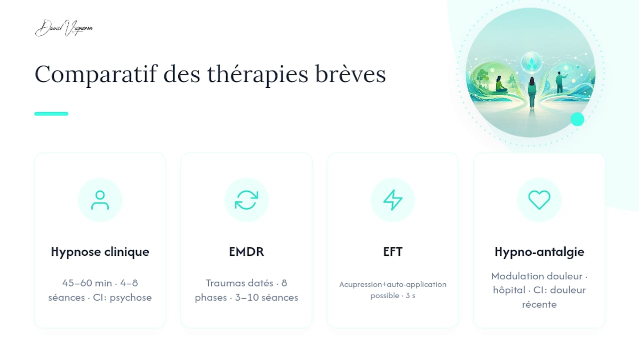 Tableau comparatif des cinq approches principales de la thérapie brève