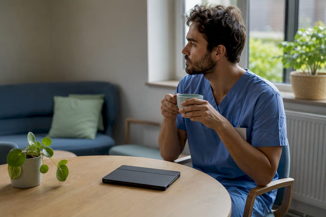 Des mains serrant une tasse de thé, juste avant d’échanger sur une expérience clinique.