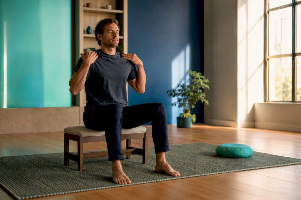 Personne pratiquant la relaxation musculaire progressive