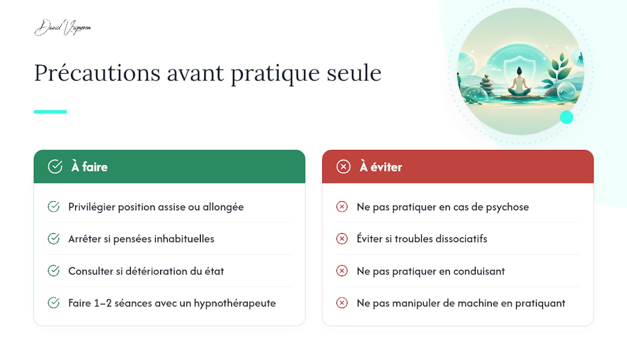Quelles précautions observer avant de pratiquer seul ? — overview diagram