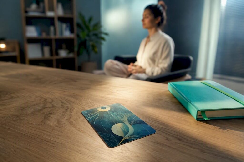 Carte de tarot avec une personne en méditation