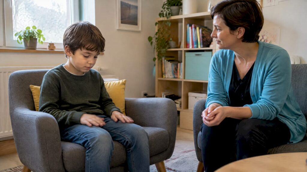 Un enfant pratique des tapotements alternés au cours de la séance