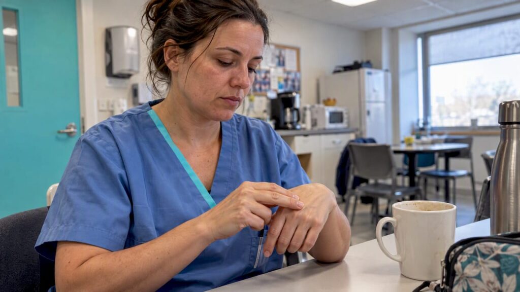 Infirmière tapotant le côté de sa main