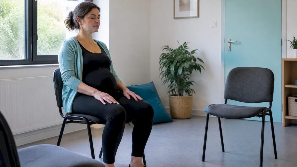Femme enceinte à l'écoute de son corps pendant la séance